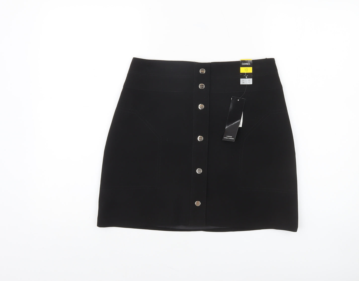 Dunnes Women Black Size 10 Button Front Stretch Pencil Skirt