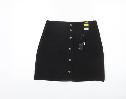 Dunnes Women Black Size 10 Button Front Stretch Pencil Skirt