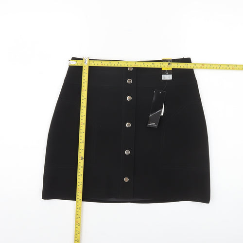 Dunnes Women Black Size 10 Button Front Stretch Pencil Skirt