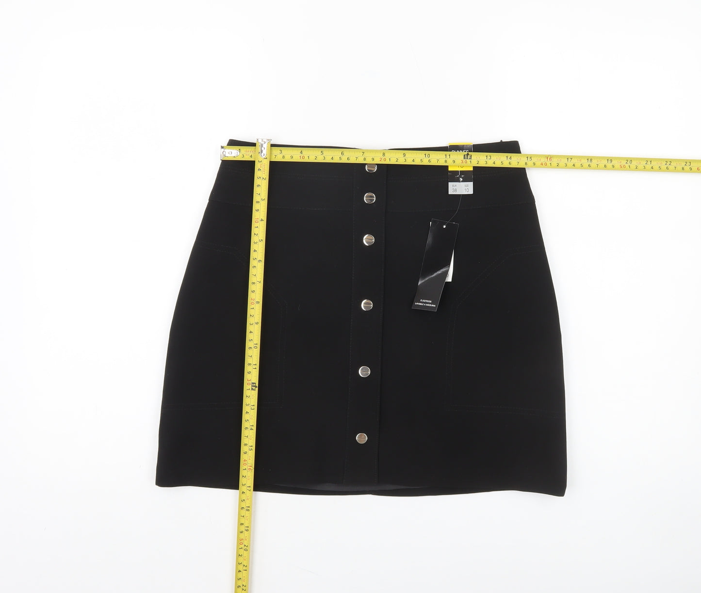 Dunnes Women Black Size 10 Button Front Stretch Pencil Skirt