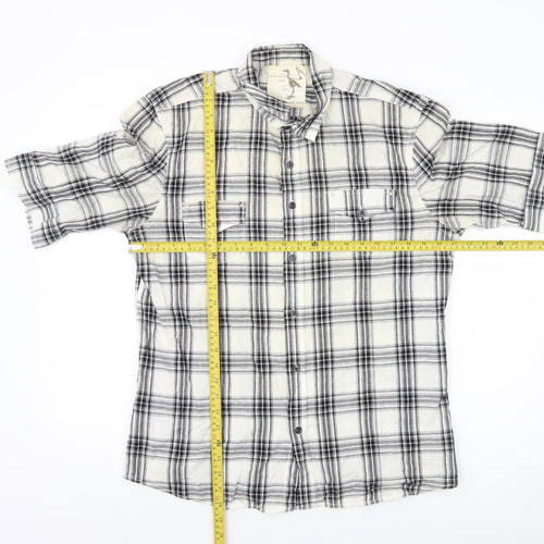 River Island Men's Black Check Button-Up Shirt 3/4 Sleeve Size L