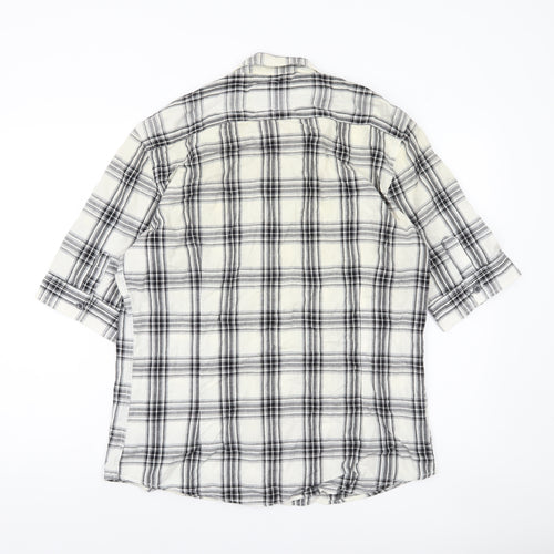 River Island Men's Black Check Button-Up Shirt 3/4 Sleeve Size L