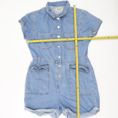 Denim Co Women Blue Denim Short Sleeve Playsuit Size 14 Collared Button Front