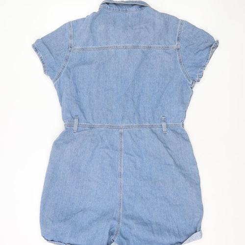 Denim Co Women Blue Denim Short Sleeve Playsuit Size 14 Collared Button Front