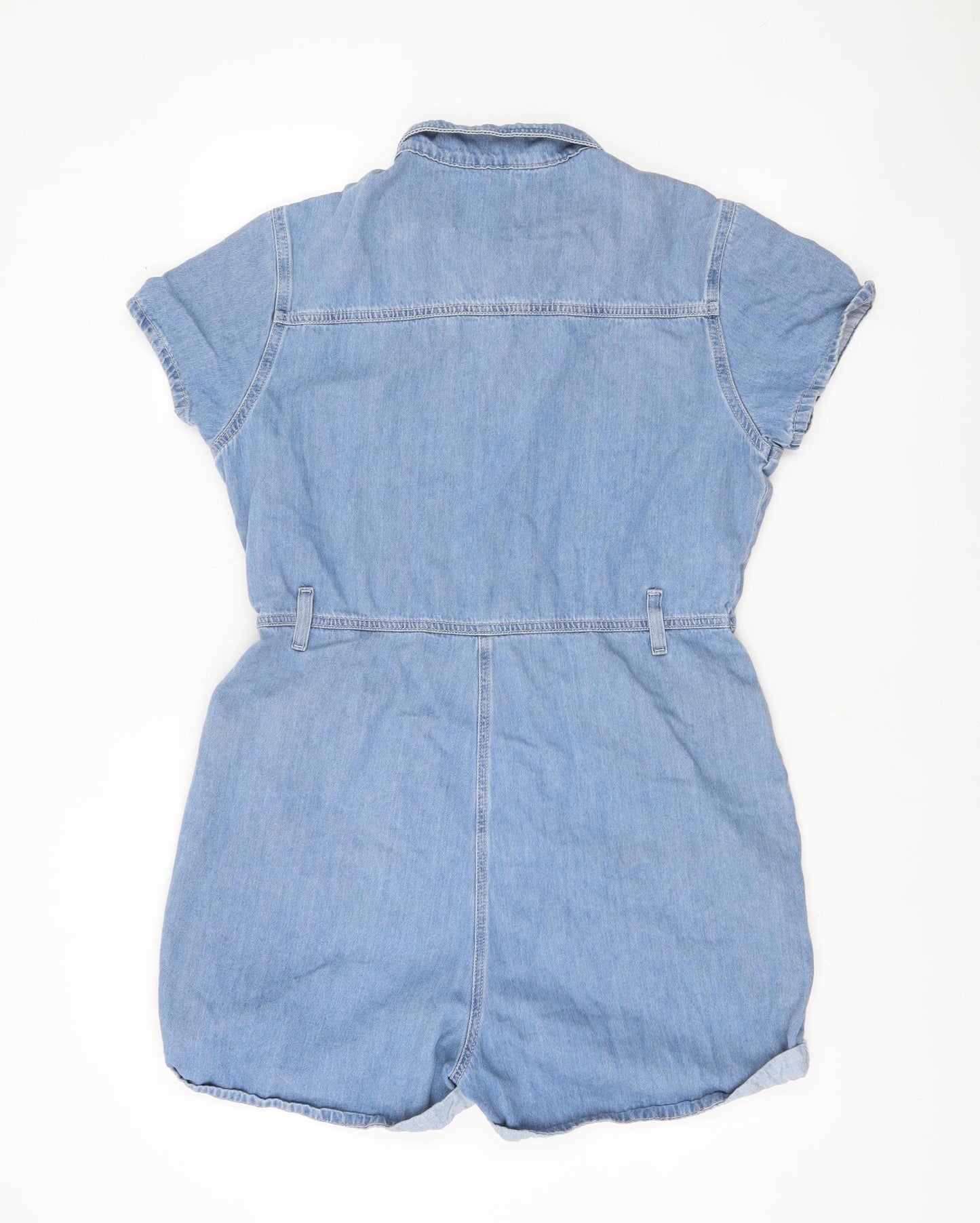 Denim Co Women Blue Denim Short Sleeve Playsuit Size 14 Collared Button Front