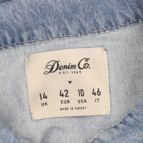 Denim Co Women Blue Denim Short Sleeve Playsuit Size 14 Collared Button Front