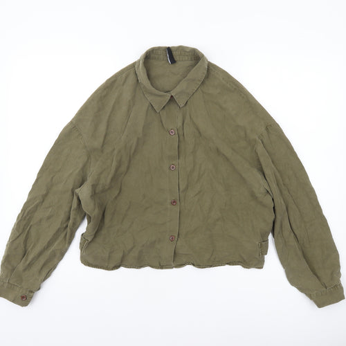 Zara Women’s Green Button-Up Cotton Shirt Size 12 Relaxed Fit