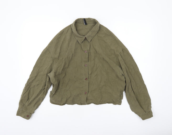 Zara Women’s Green Button-Up Cotton Shirt Size 12 Relaxed Fit