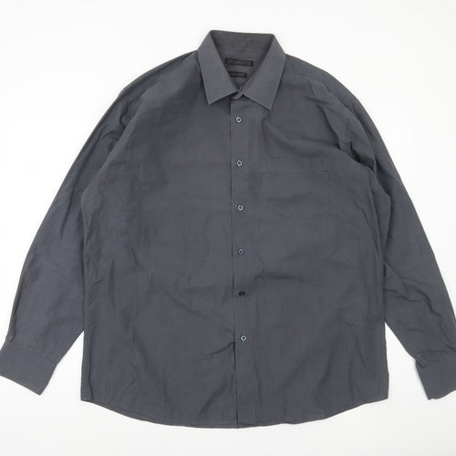 Dunnes Men’s Grey Regular Fit Long Sleeve Cotton Blend Shirt Size 17