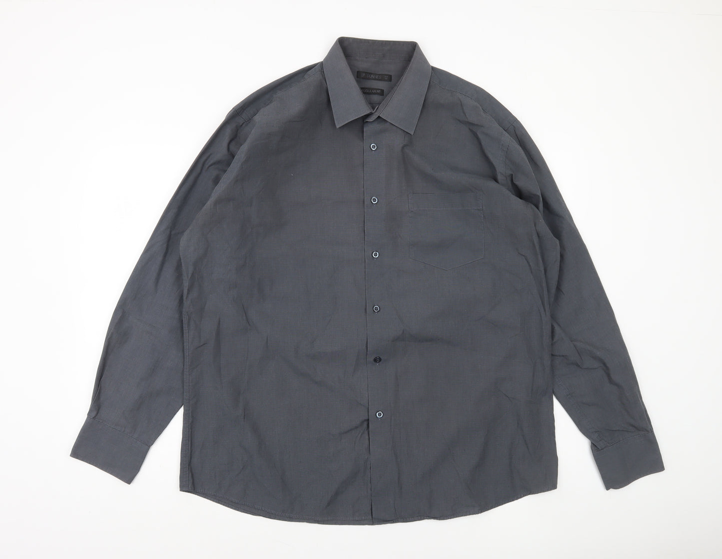 Dunnes Men’s Grey Regular Fit Long Sleeve Cotton Blend Shirt Size 17