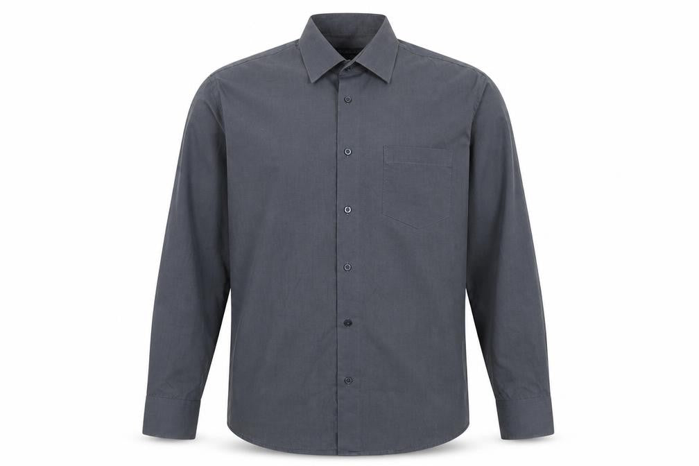 Front view of Dunnes Men’s Grey Regular Fit Long Sleeve Cotton Blend Shirt, size 17