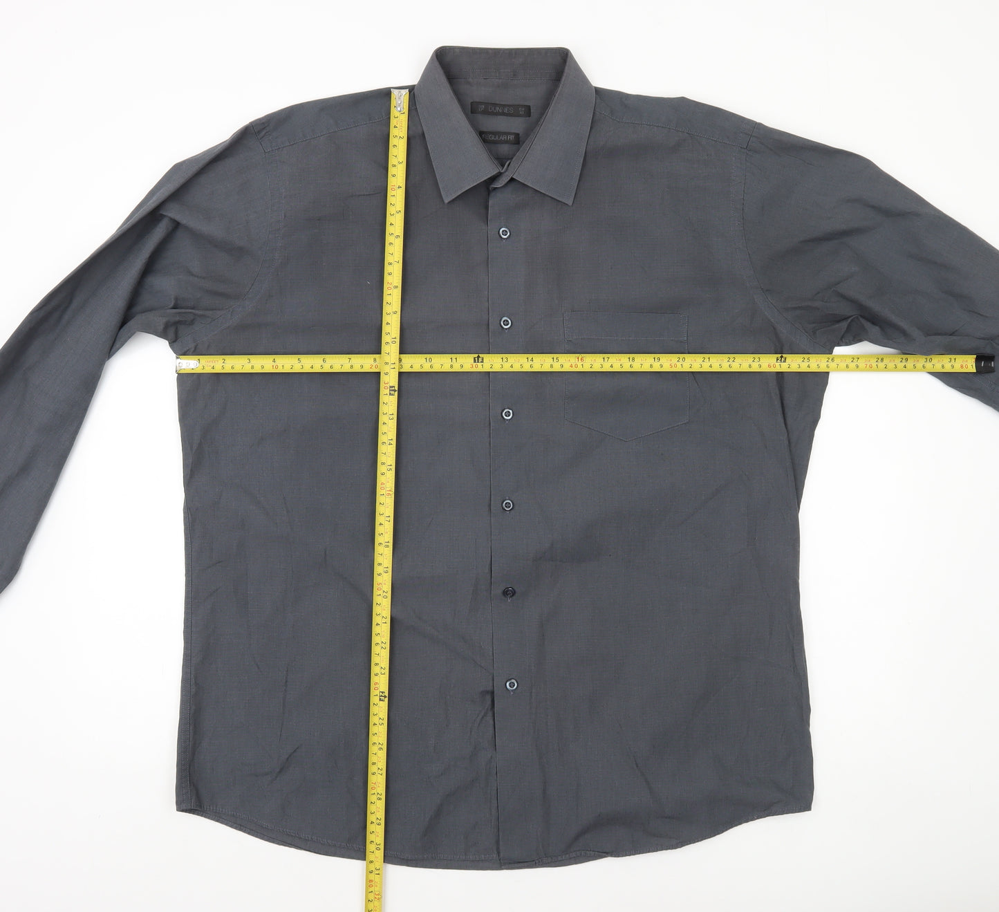 Dunnes Men’s Grey Regular Fit Long Sleeve Cotton Blend Shirt Size 17