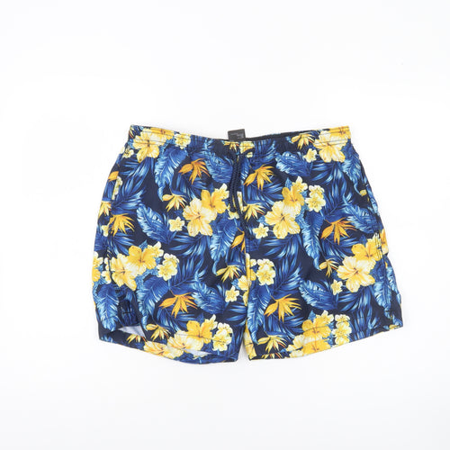 H&M Men's Blue Hawaiian Floral Swim Shorts M Quick Dry Lined