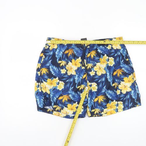 H&M Men's Blue Hawaiian Floral Swim Shorts M Quick Dry Lined