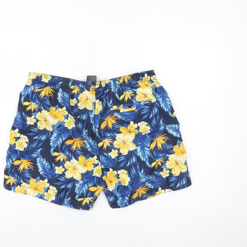 H&M Men's Blue Hawaiian Floral Swim Shorts M Quick Dry Lined