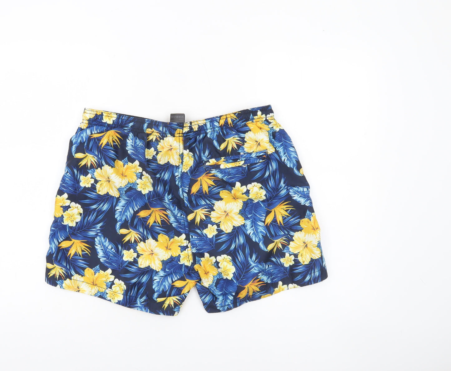 H&M Men's Blue Hawaiian Floral Swim Shorts M Quick Dry Lined