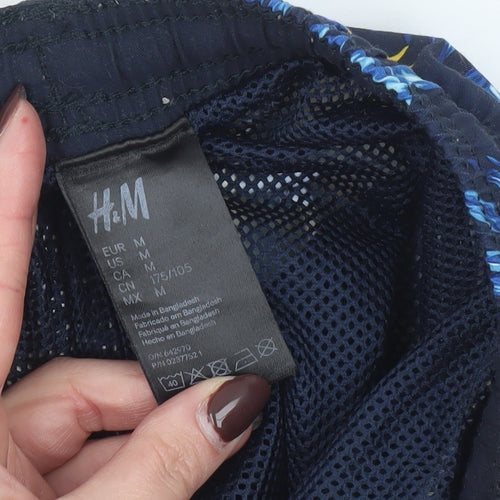H&M Men's Blue Hawaiian Floral Swim Shorts M Quick Dry Lined