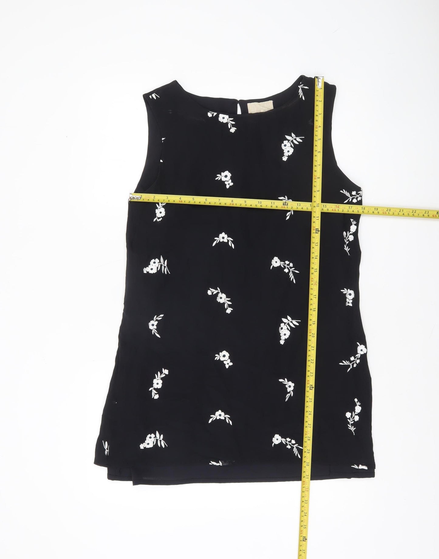 Phase Eight Women’s Black Floral Sleeveless Shift Dress Size 14