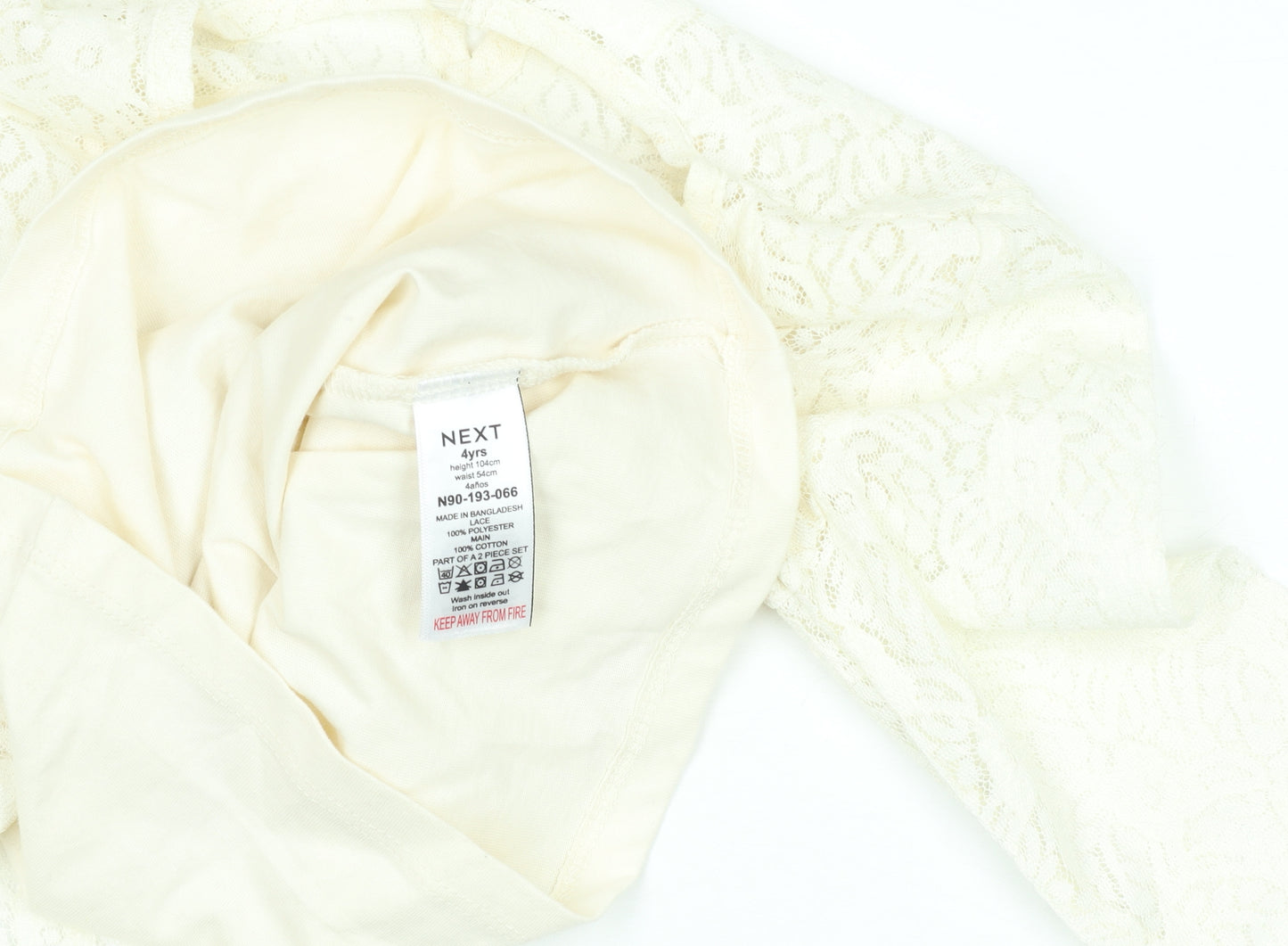 Next Girls Ivory Lace Long Sleeve Blouse 4 Years