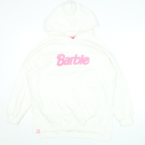 Barbie Women’s Ivory Pullover Hoodie Small – Logo Embroidered Cotton Blend
