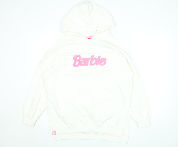 Barbie Women’s Ivory Pullover Hoodie Small – Logo Embroidered Cotton Blend