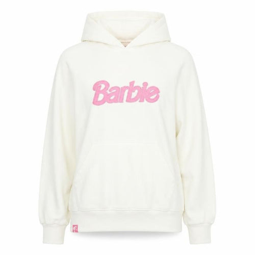 Barbie Women’s Ivory Pullover Hoodie Small – Logo Embroidered Cotton Blend