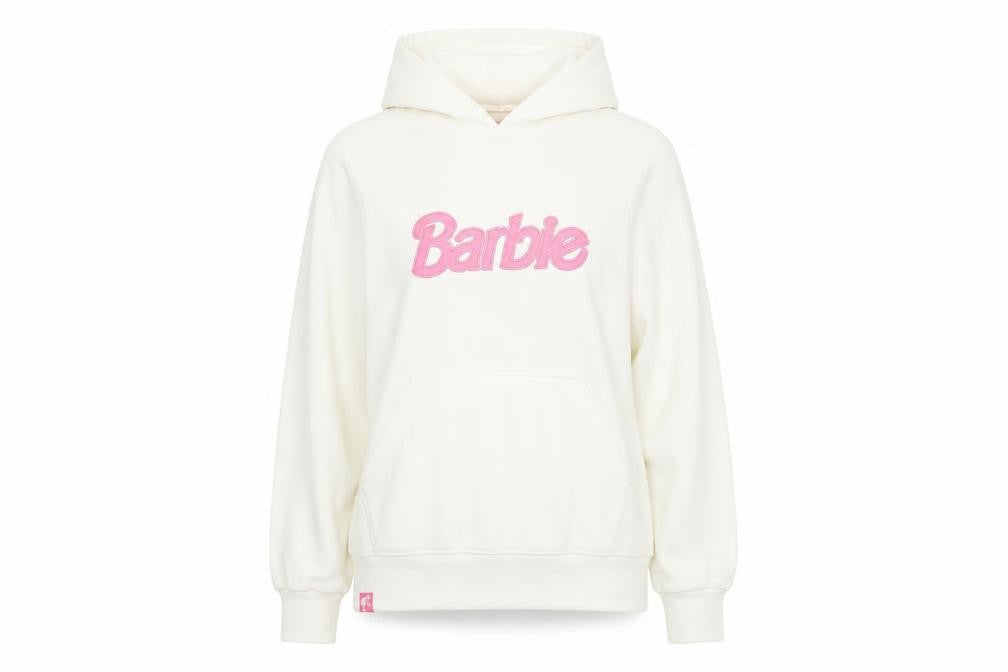 Barbie Women’s Ivory Pullover Hoodie Small – Logo Embroidered Cotton Blend