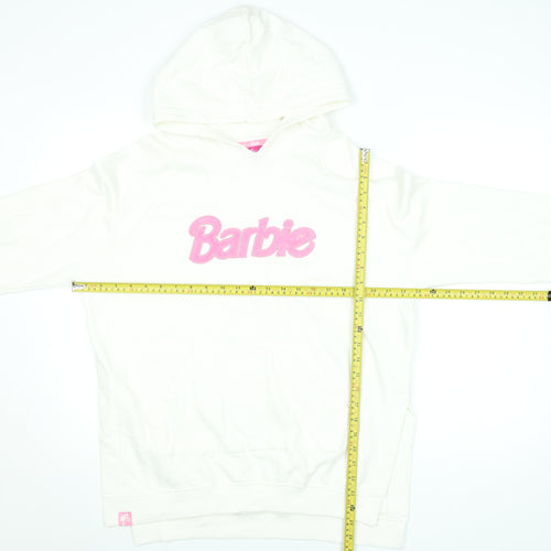 Barbie Women’s Ivory Pullover Hoodie Small – Logo Embroidered Cotton Blend