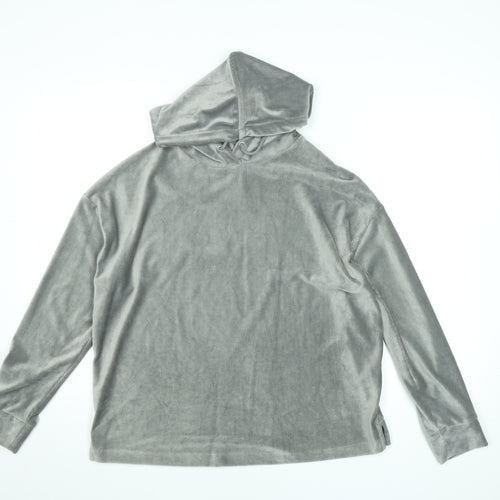 Marks and Spencer Women Grey Velour Pullover Hoodie Size 10
