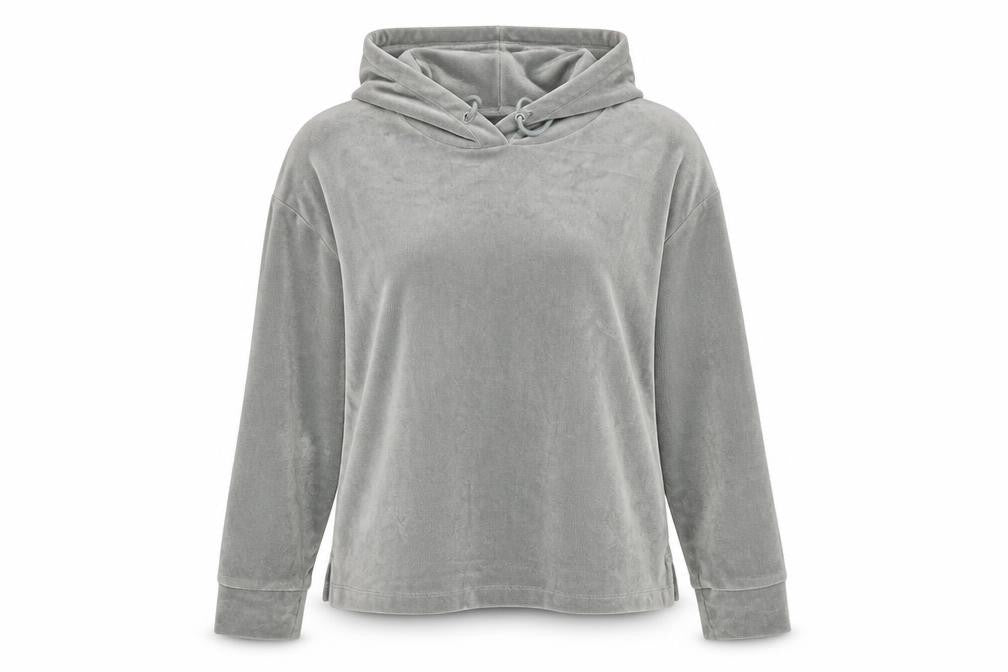 Front view of Marks & Spencer Women Grey Velour Pullover Hoodie, size 10