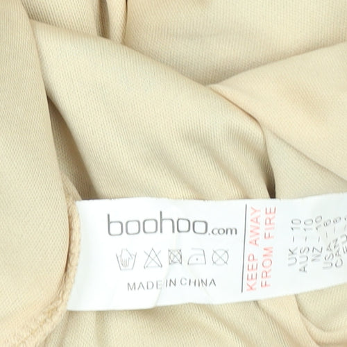 Boohoo Women’s Beige Blue Floral Embroidered Bodycon Dress Size 10