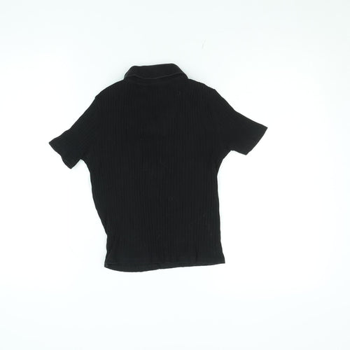 Zara Womens Black Slim Fit Polo Shirt Size S Short Sleeve Collared Top