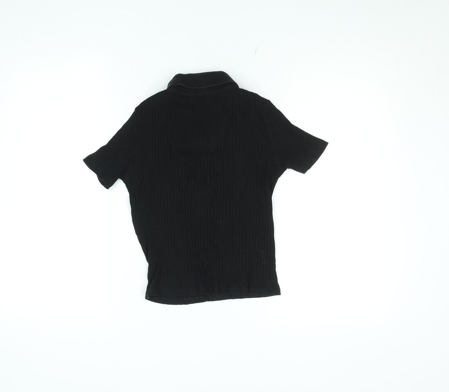 Zara Womens Black Slim Fit Polo Shirt Size S Short Sleeve Collared Top