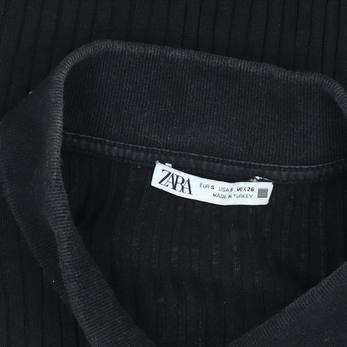 Zara Womens Black Slim Fit Polo Shirt Size S Short Sleeve Collared Top