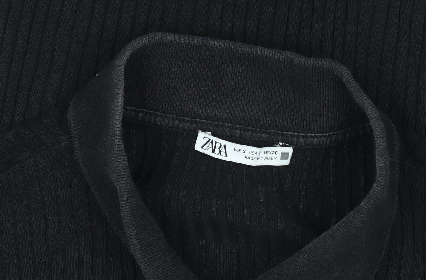 Zara Womens Black Slim Fit Polo Shirt Size S Short Sleeve Collared Top