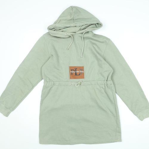 PrettyLittleThing Women’s Green Hoodie Dress UK 6 Cotton Blend Pullover