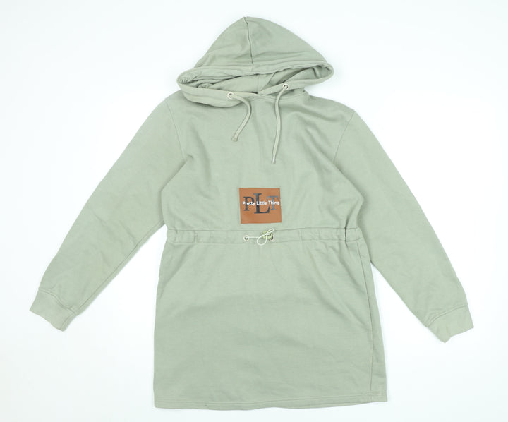 PrettyLittleThing Women’s Green Hoodie Dress UK 6 Cotton Blend Pullover