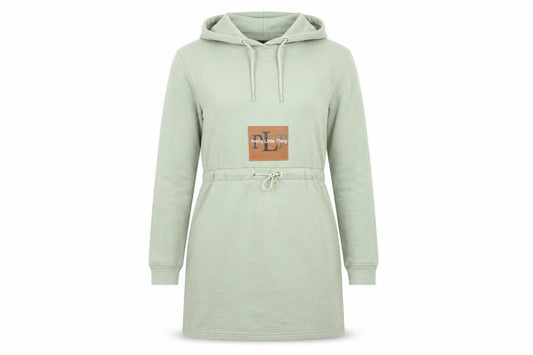 Front view of PRETTYLITTLETHING Women’s Green Hoodie Dress UK 6 Cotton Blend Pullover