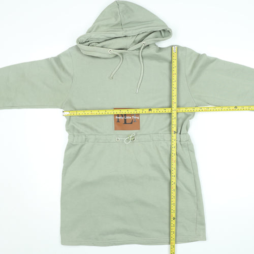 PrettyLittleThing Women’s Green Hoodie Dress UK 6 Cotton Blend Pullover