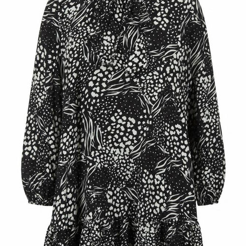 F&F Women’s Black Animal Print High Neck Long Sleeve Knee Dress Size 16