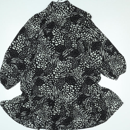 F&F Women’s Black Animal Print High Neck Long Sleeve Knee Dress Size 16