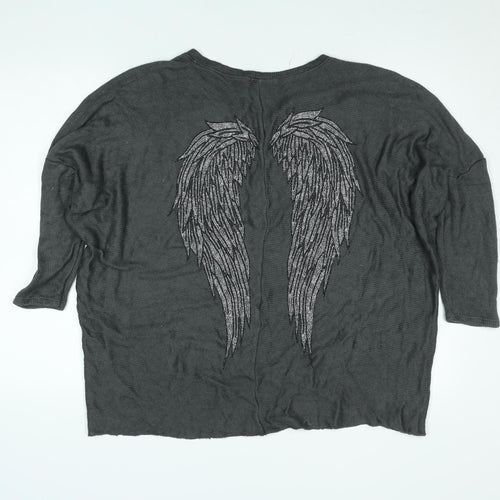 Obsession Womens Grey Beaded Angel Wing Tunic Knit Top L