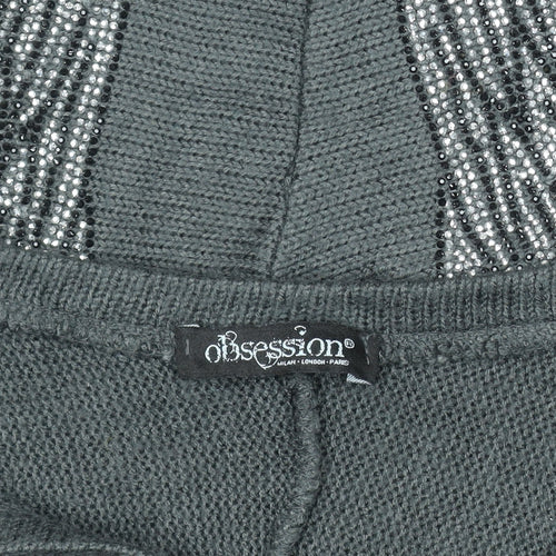 Obsession Womens Grey Beaded Angel Wing Tunic Knit Top L