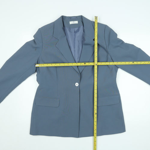 Essentials Women Blue One-Button Blazer Size M Regular Fit