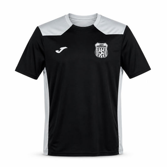 Front view of Joma boys’ black football jersey t-shirt 2xs lightweight athletic top