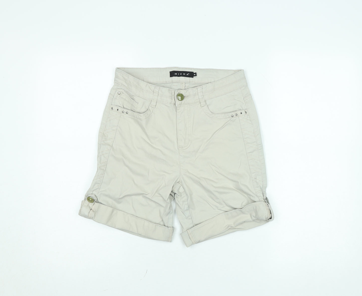 Micha Womens Beige Chino Shorts Size 10 Stretch Cotton Twill