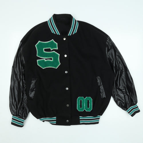 SHEIN Womens Black Varsity Jacket Size 10 Embroidered S College Style