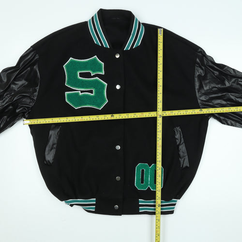 SHEIN Womens Black Varsity Jacket Size 10 Embroidered S College Style