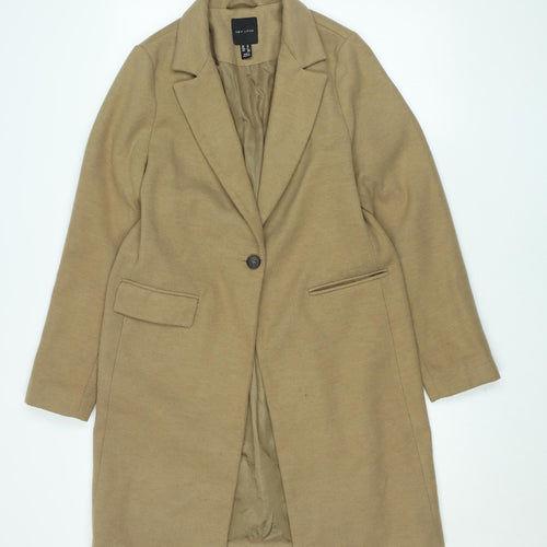 New Look Women's Beige Wool Blend Long Overcoat Size 10