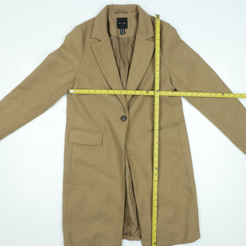 New Look Women's Beige Wool Blend Long Overcoat Size 10